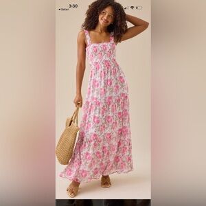 Altard state Floral Pink and White Tiered Sundress maxi size large annika